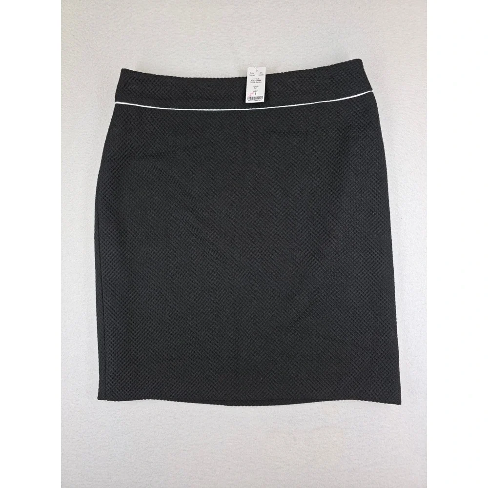 White House Black Market Black Contrast Boot Skirt Textured Pencil Skirt 4 NEW